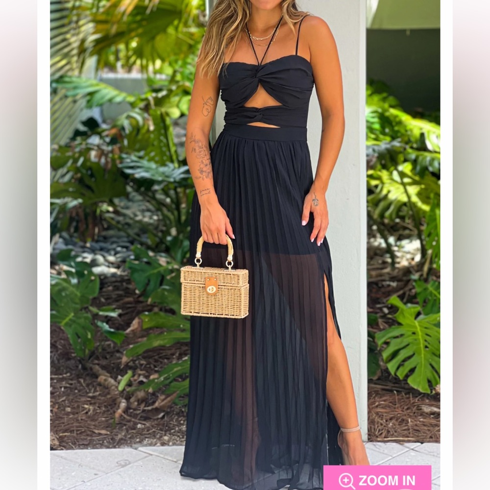 Pleated maxi dress with cut outs